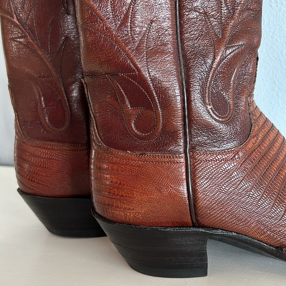 Lucchese • Vintage Women’s Classic Lizard Skin Leather Cowboy Boots Cognac Sz 7 - Picture 12 of 16